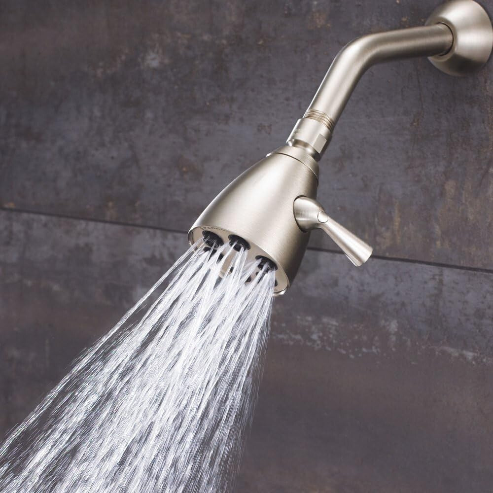 Brushed Nickel Anystream Brass Shower Head - High Pressure Adjustable 3 Settings