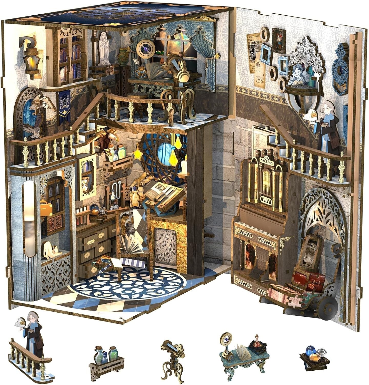 Nebula Common Room Book Nook Kit - Enchanting Miniature Decor with LED Light