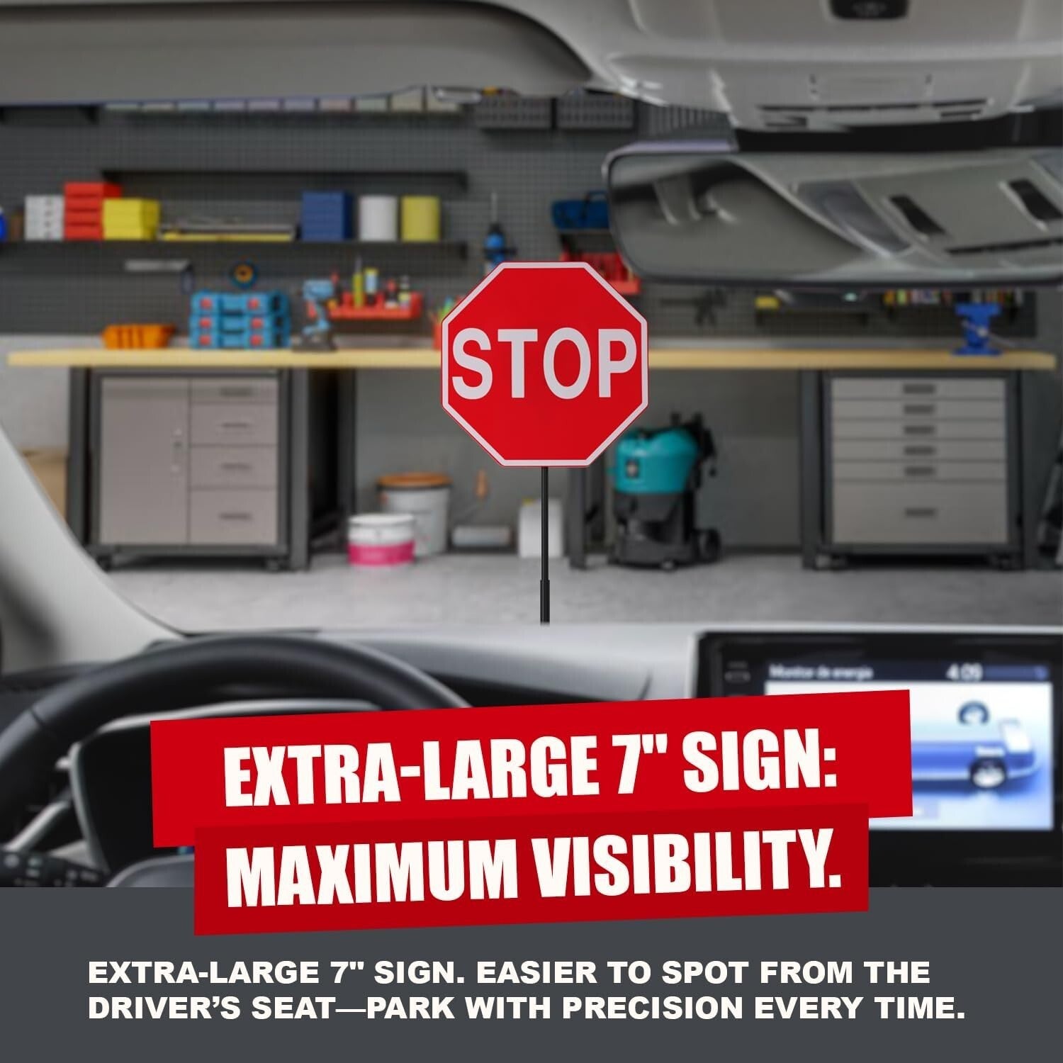 2 Pack Garage Parking Marker with 7" LED Stop Sign - Adjustable Car Guide Aid