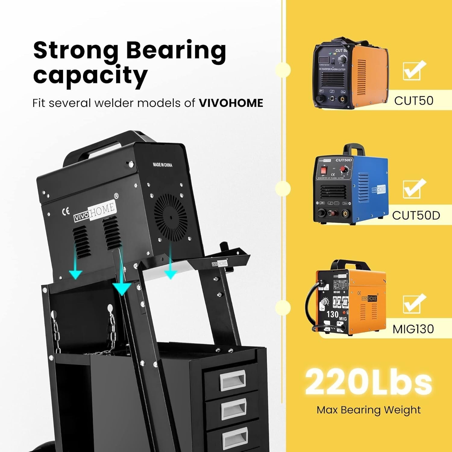 Compact Portable Welding Cart with Four Drawers & Safety Chains for Tank Storage