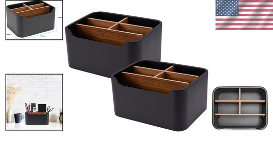 Versatile Polished Black Desk Organizer Set with 5 Compartments - Durable & Chic