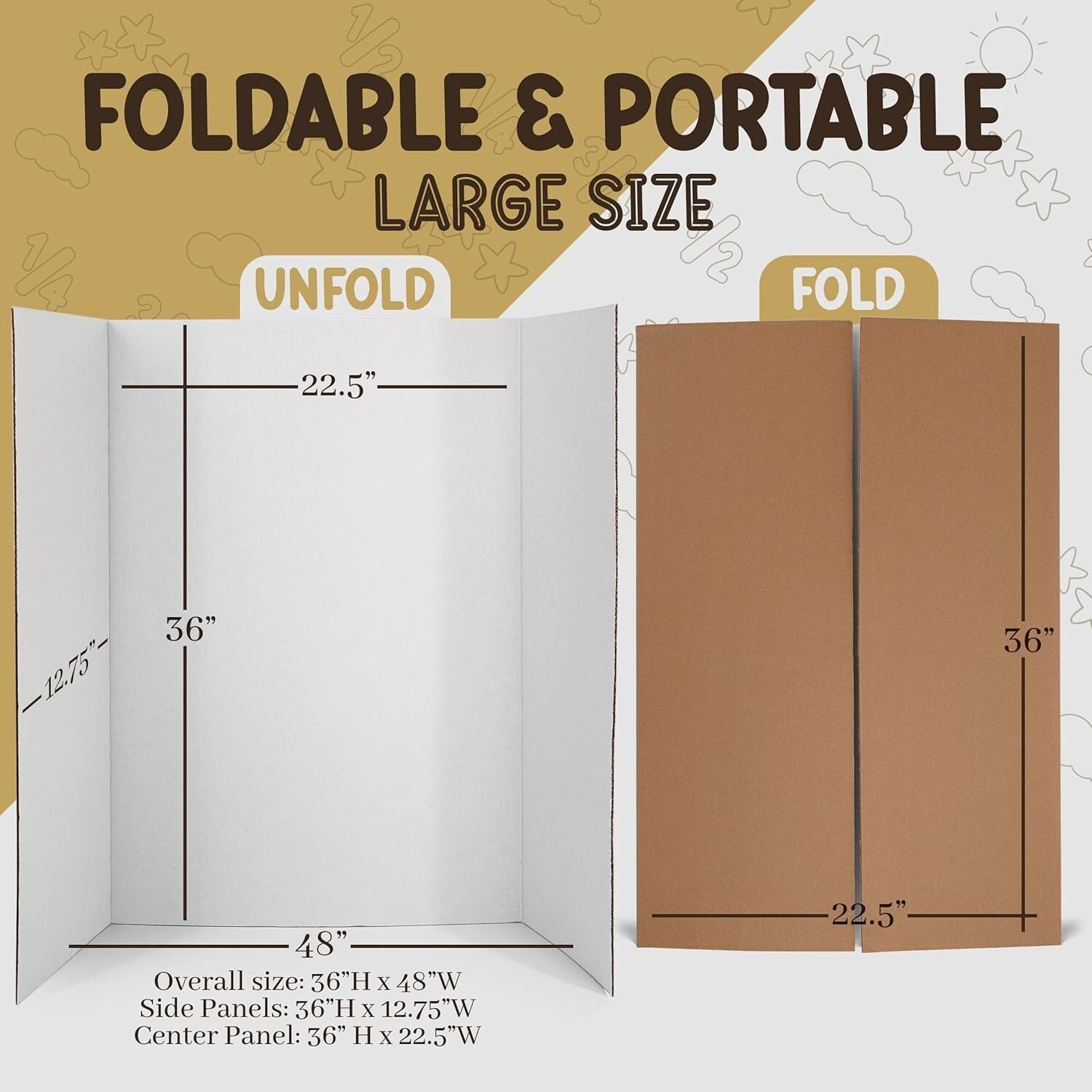 Premium White Tri-Fold Display Boards 36" x 48" - Lightweight & Portable