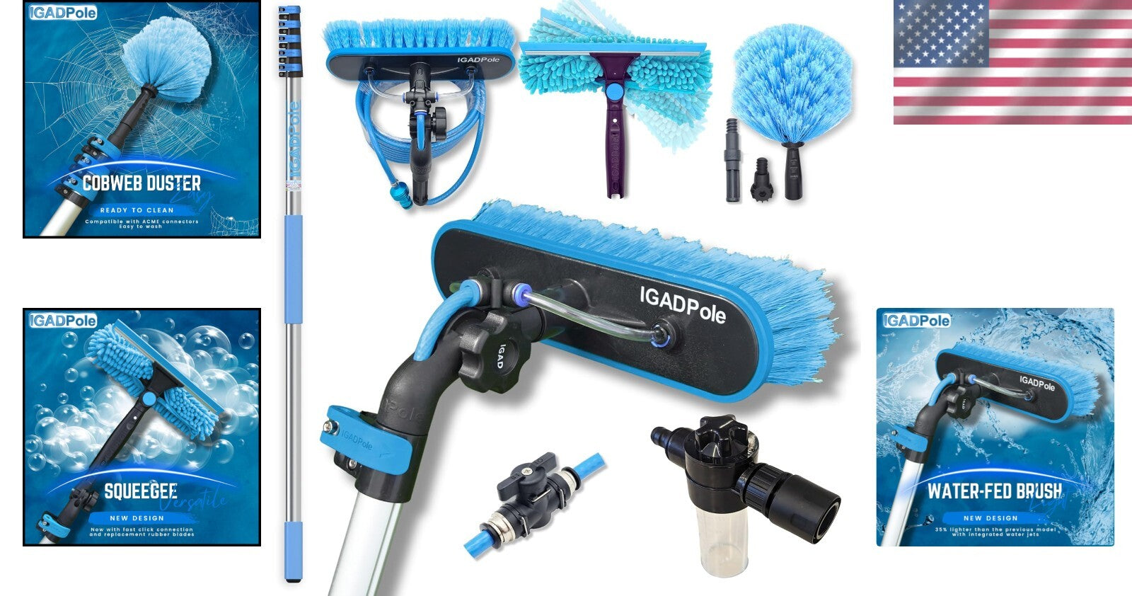 3-in-1 Professional Cleaning Set with 26ft Pole, Brush, Duster & Squeegee