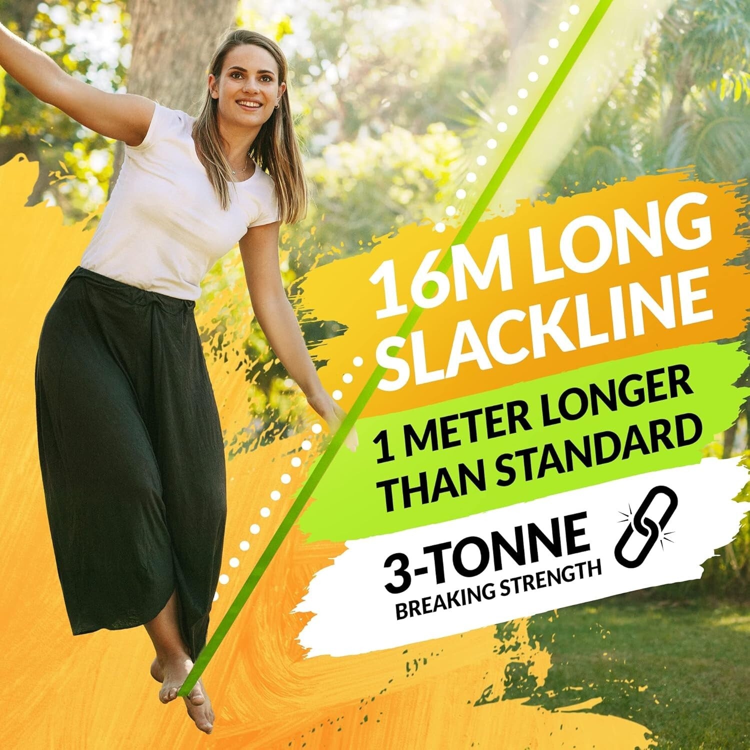 52ft Beginner-Friendly Slackline Kit with Training Line & Tree Protectors