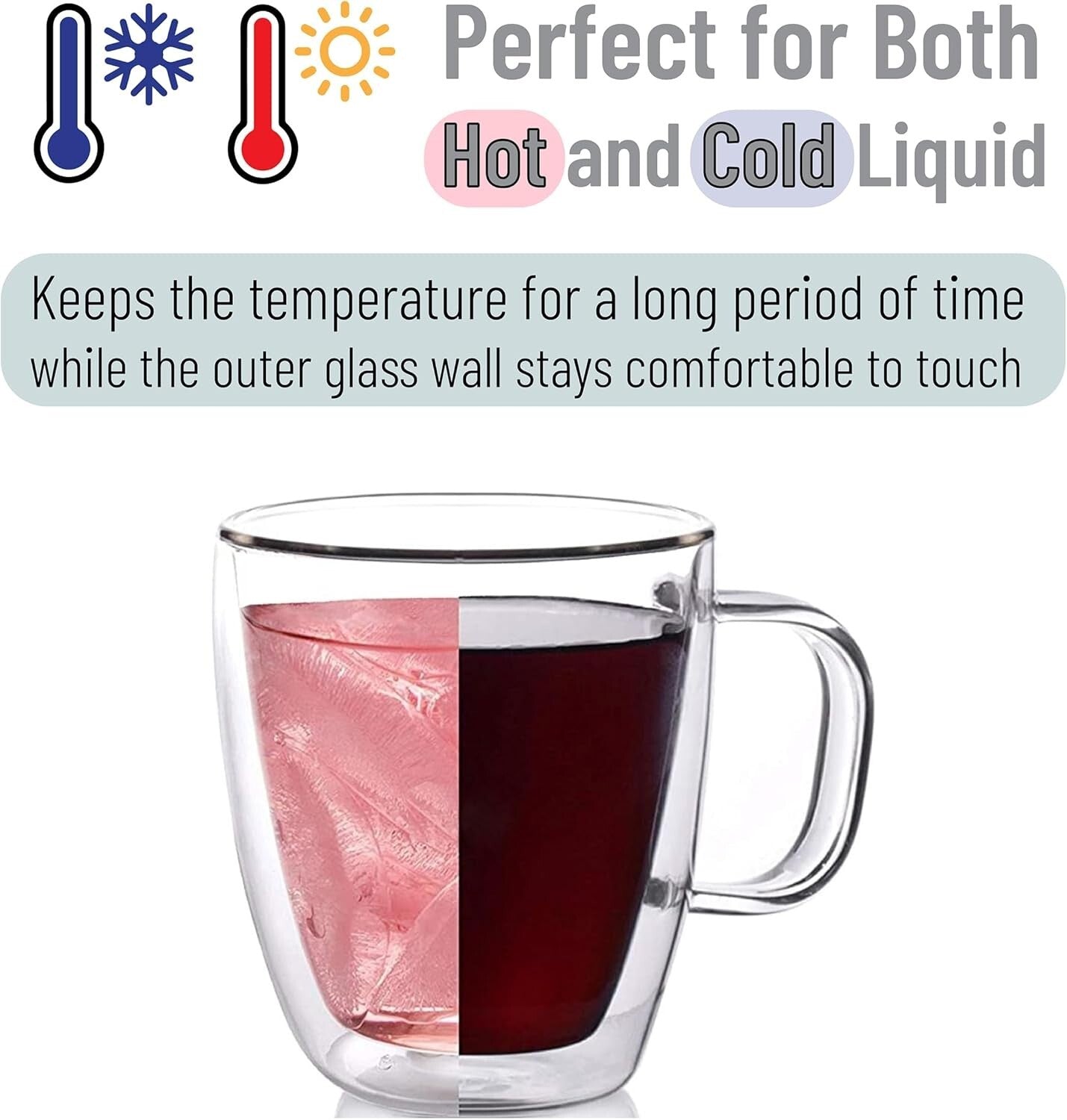 Modern Durable Double Wall Glass Coffee Mugs, 12 oz, Ideal for Hot & Cold Drinks