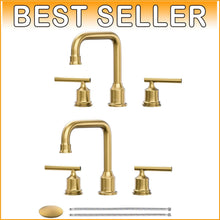 Load image into Gallery viewer, Modern Widespread 3-Hole Bathroom Faucet Set - Brushed Gold Finish, 2 Handles