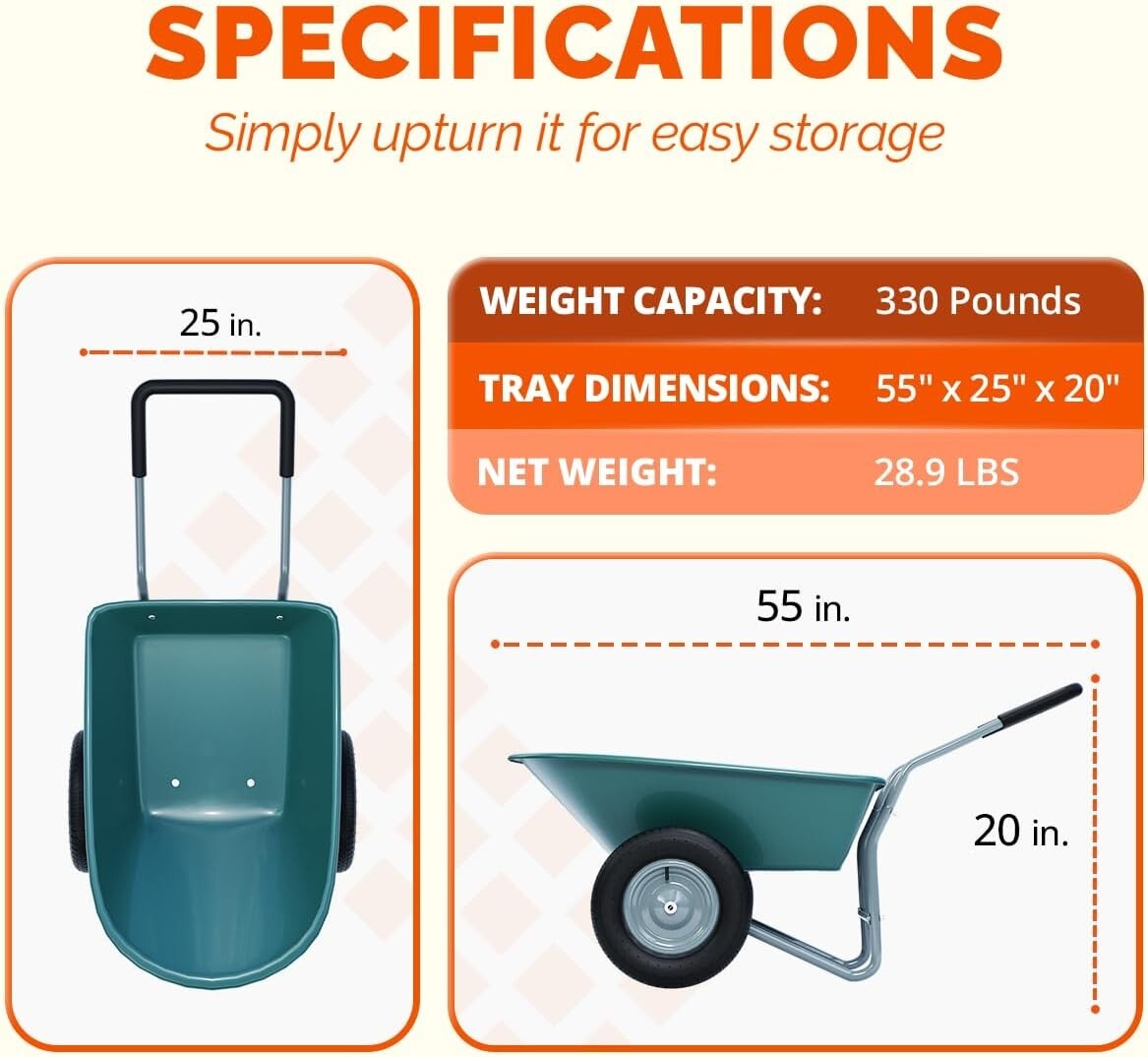 14-Inch Pneumatic Tire Yard Cart with Ergonomic Handle - Stable and Stylish