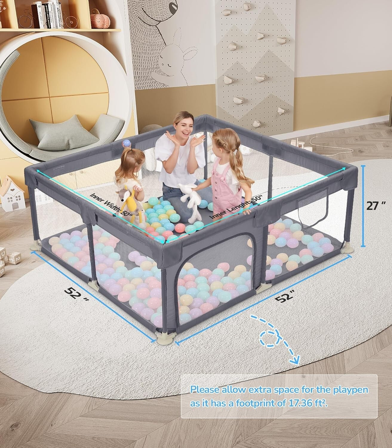 52"x52" Spacious Baby Playpen - Safe Anti-Fall Indoor & Outdoor Activity Center