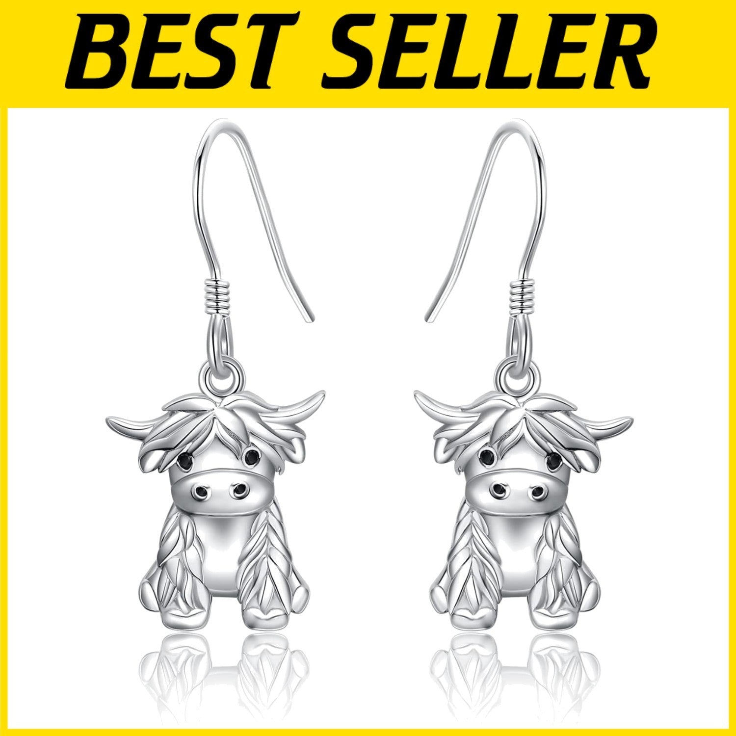 925 Sterling Silver Highland Cow Dangle Earrings - Unique Cow Jewelry for Women