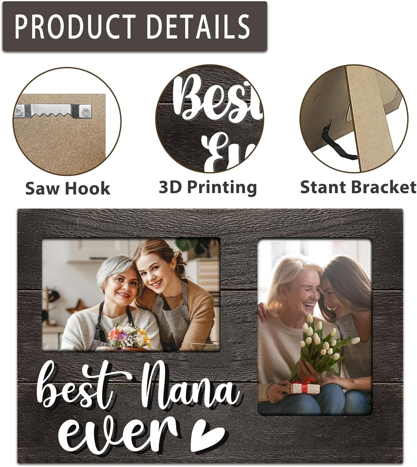 Elegant 3D Photo Frame for Nana - Holds Two Pictures, Perfect Gift for Occasions