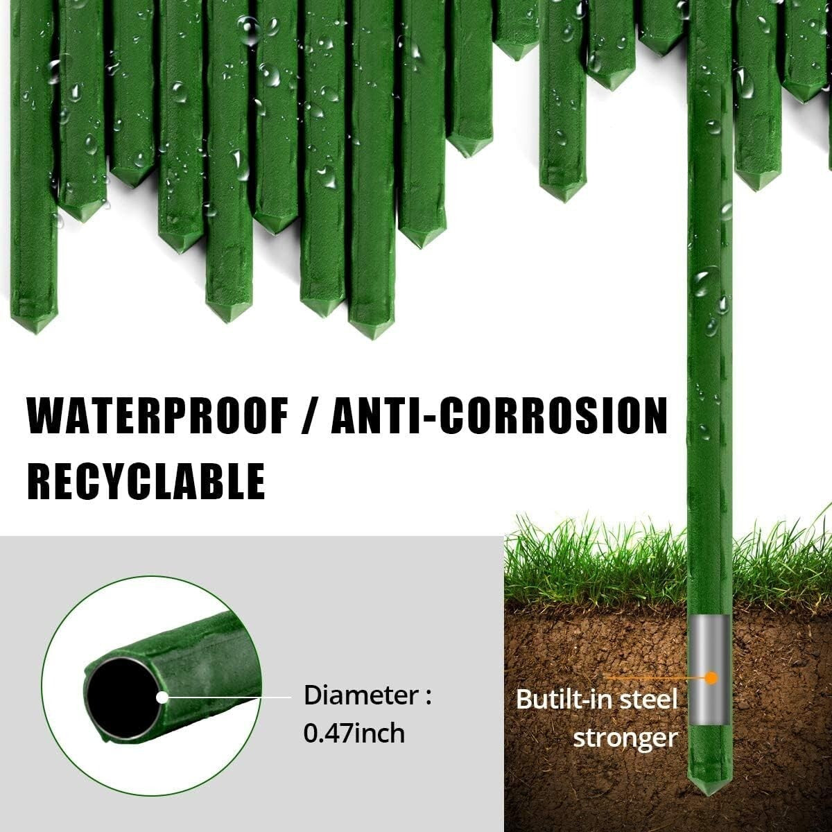 48-Inch Heavy Duty Steel Garden Stakes - Pack of 40 for Strong Plant Support