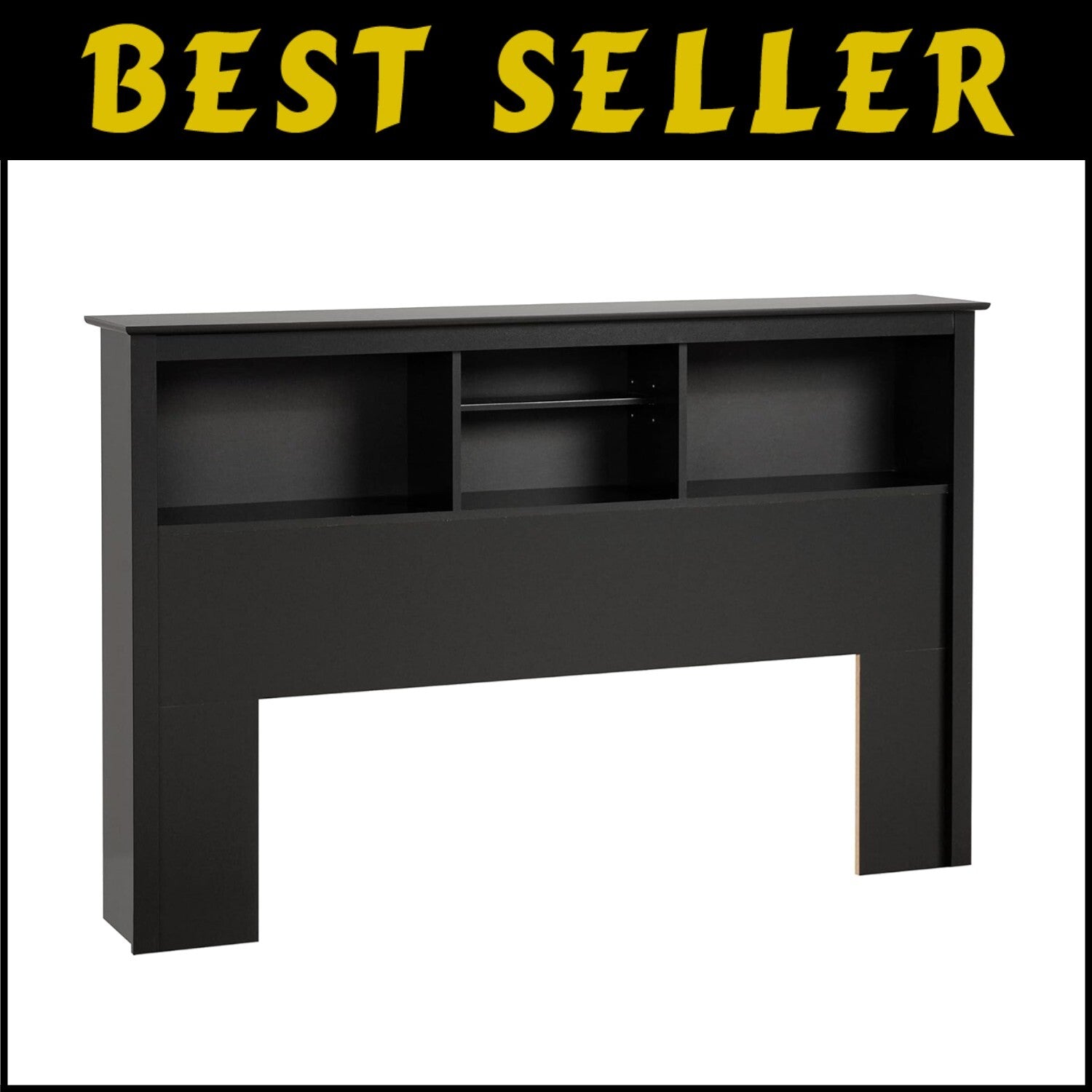 Functional Black Bookcase Headboard for Full/Queen Beds - 3 Storage Compartments