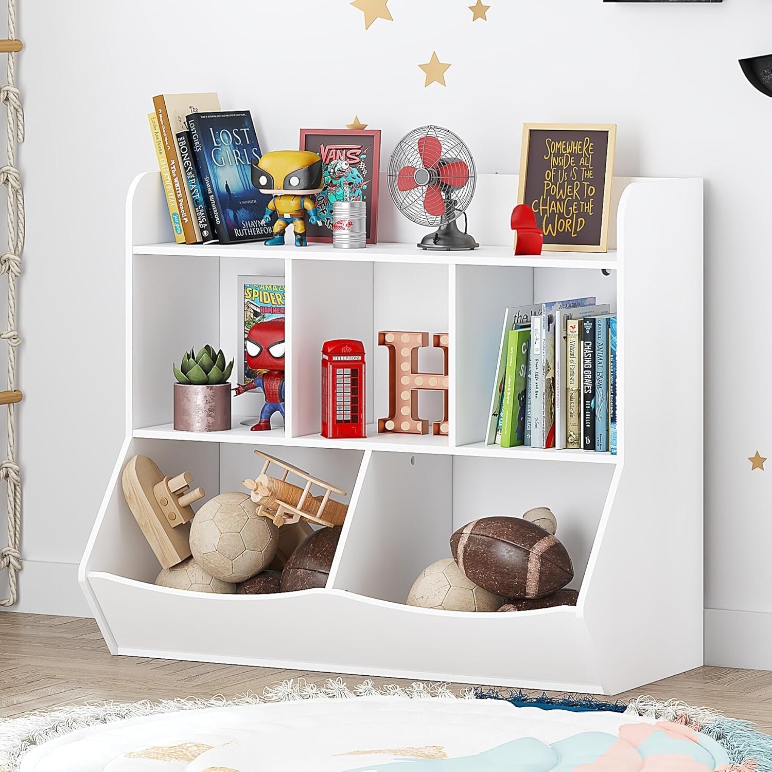 Stylish Toy Storage Organizer & Bookcase with 8 Cubbies for Kids' Playrooms