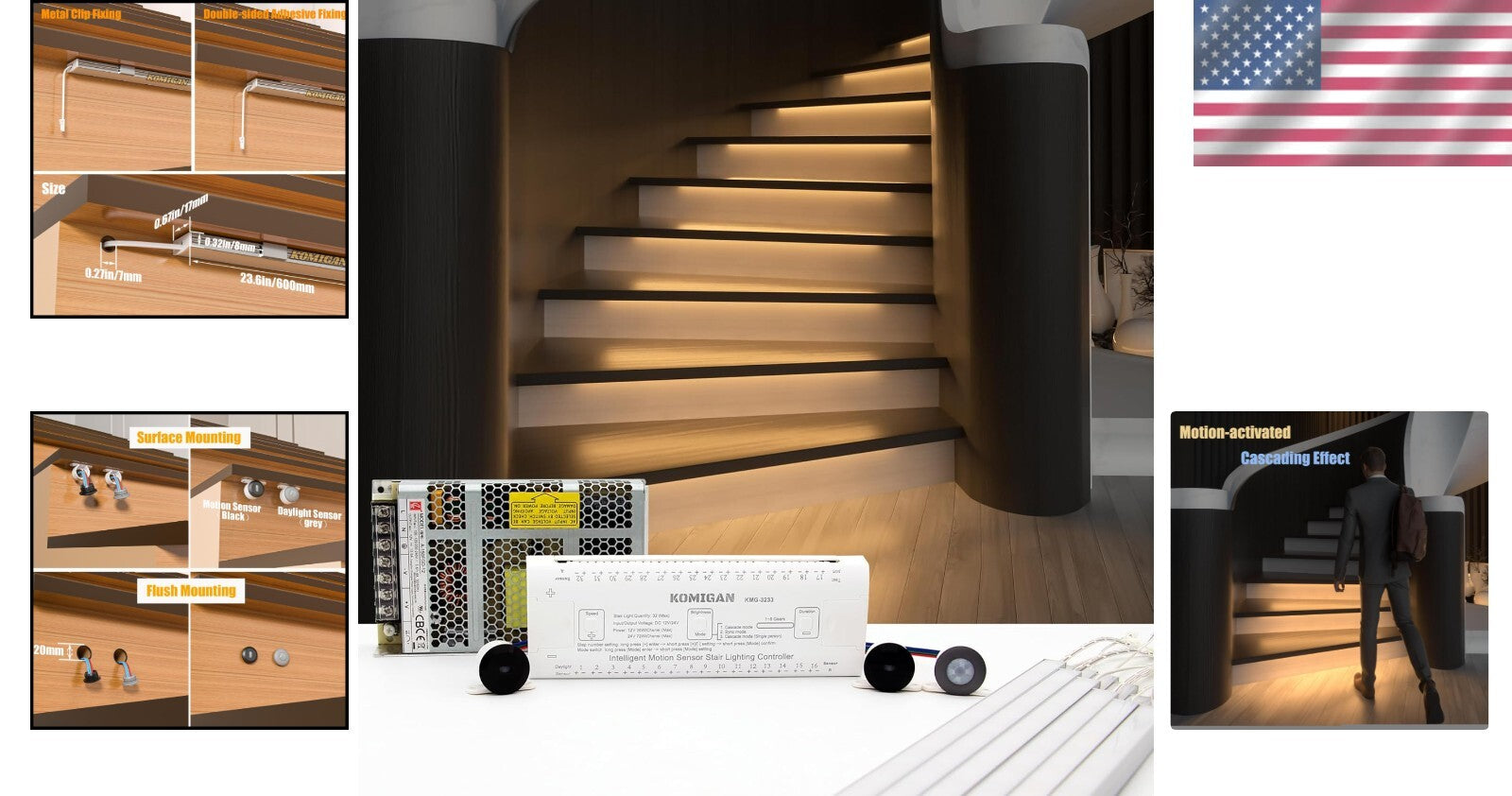 Modern 23.6" Cascading LED Stair Lighting Kit - Motion-Activated & User-Friendly