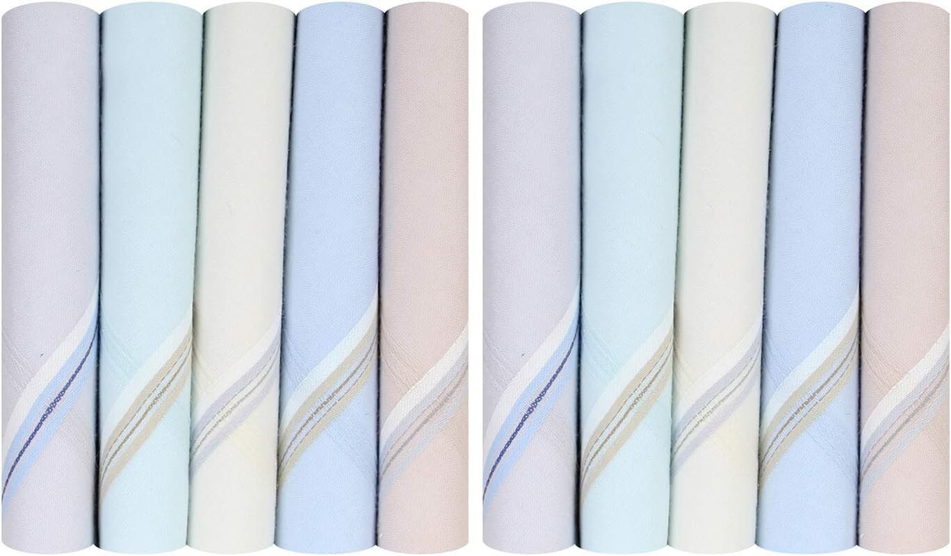Durable & Stylish 10 Piece Cotton Hankie Set - Skin-Friendly & Machine Washable