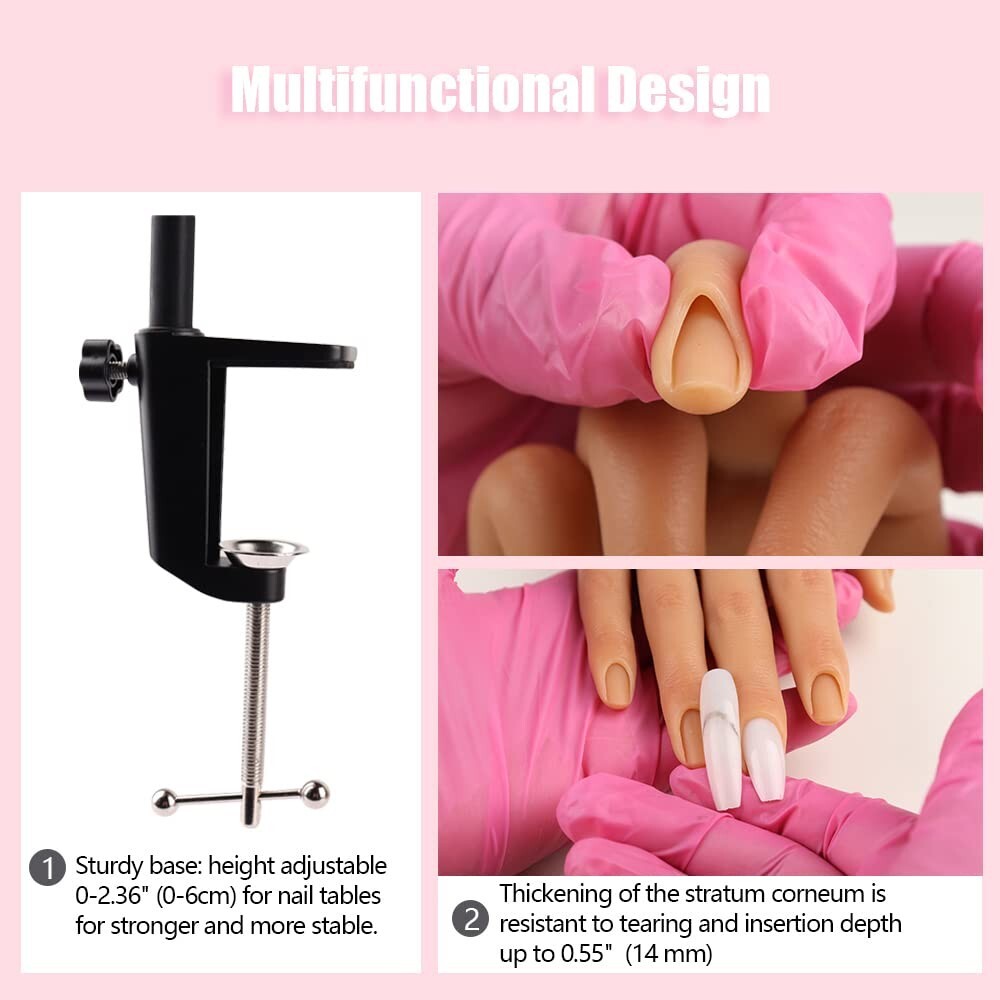 Flexible Silicone Nail Practice Hand with Stand - Perfect for Acrylic Art
