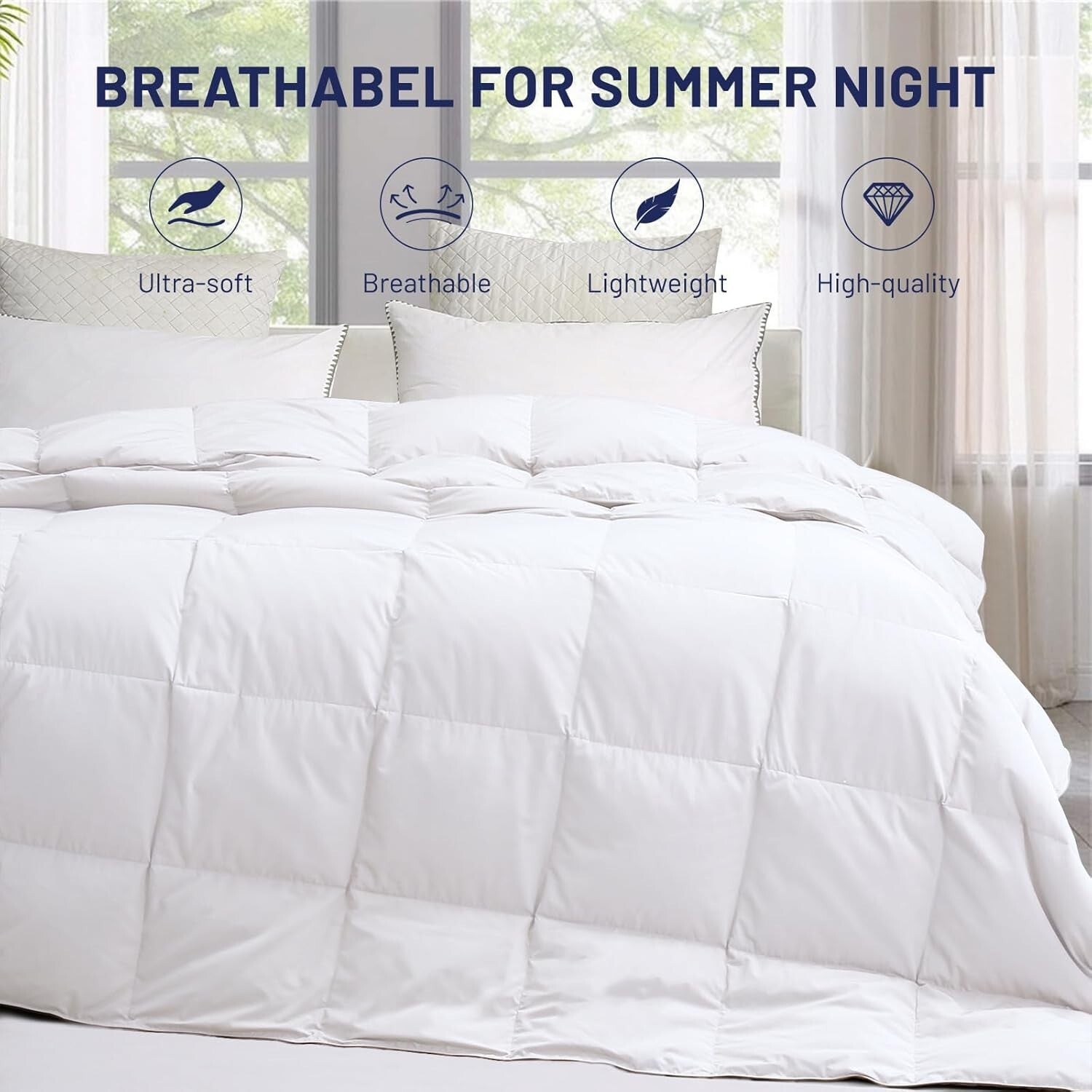 Extra-Soft Noiseless Down Comforter Queen - 400 Thread Count White Elegance