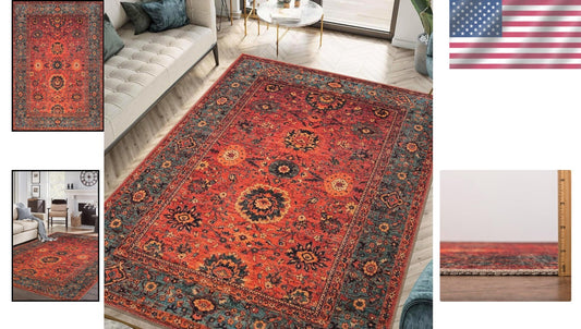 Stylish 5' x 7' Machine Washable Rug - Vintage Design with Non-Slip Backing