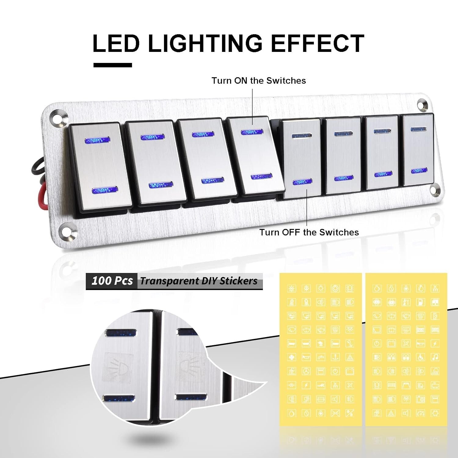 8 Gang Waterproof Aluminum Rocker Switch Panel: Ideal for Marine & Automotive