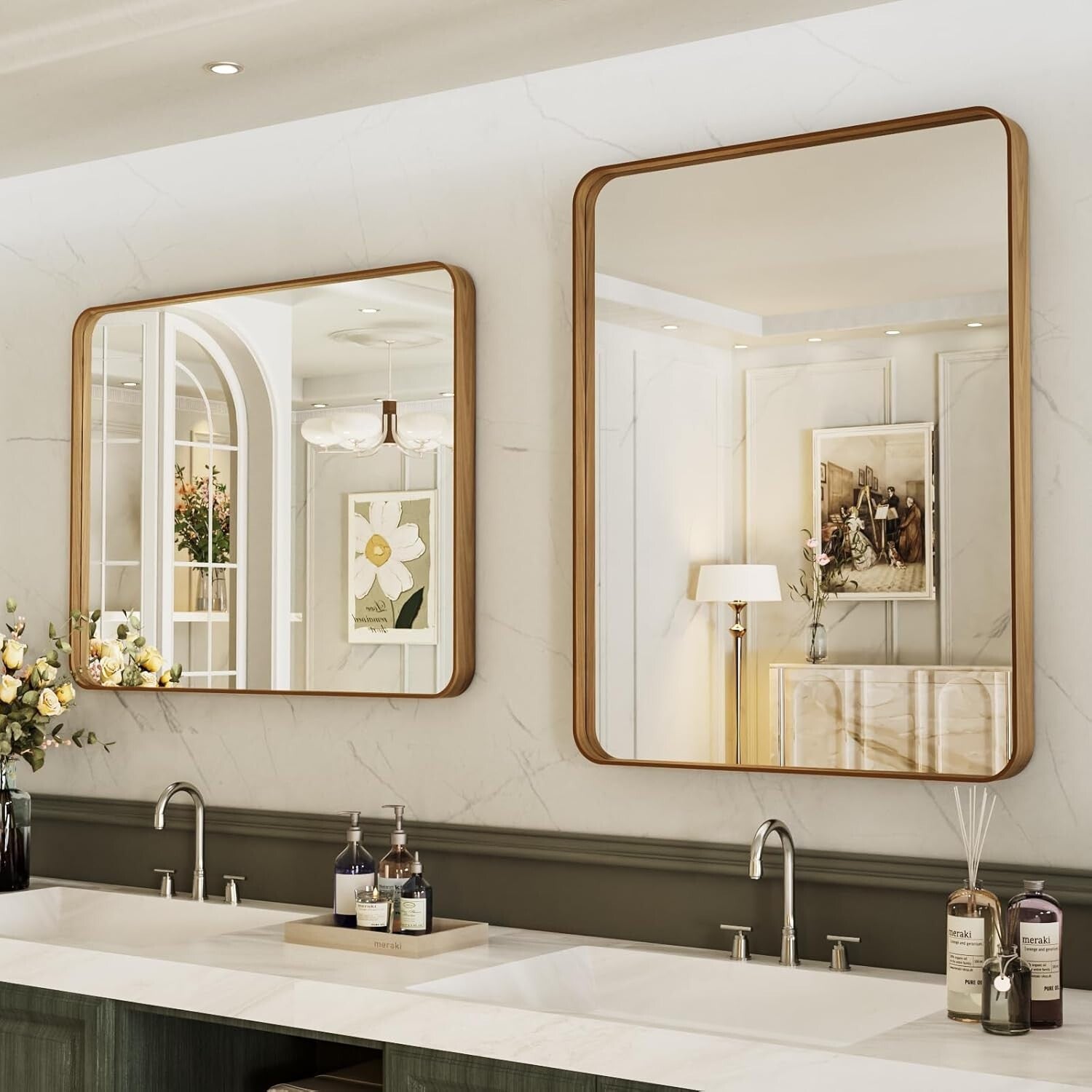 Durable Aluminum Framed Bathroom Mirror - Hangs Vertically or Horizontally