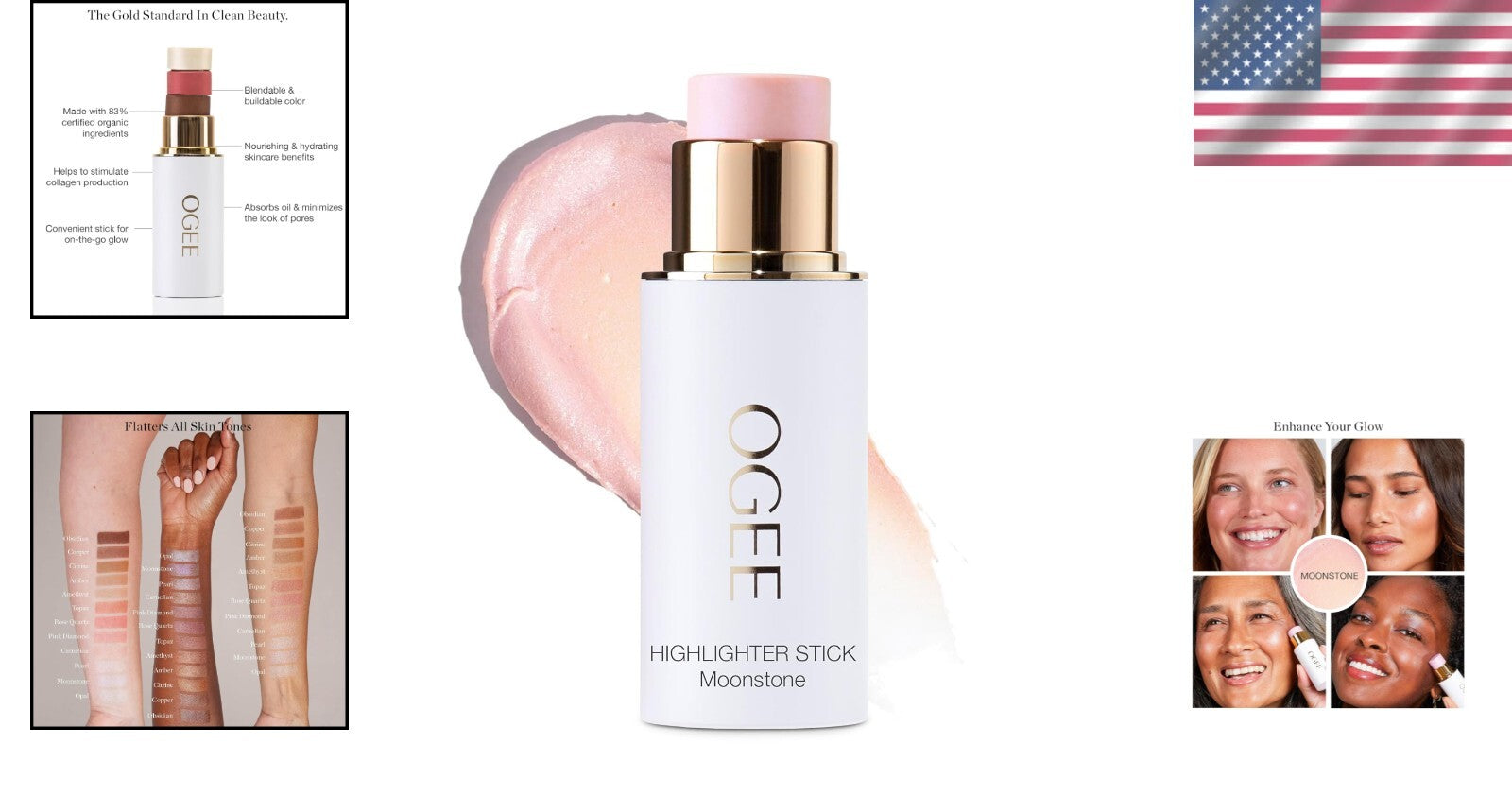 Sculpting Highlighter Stick - Certified Organic Moonstone for Flawless Skin