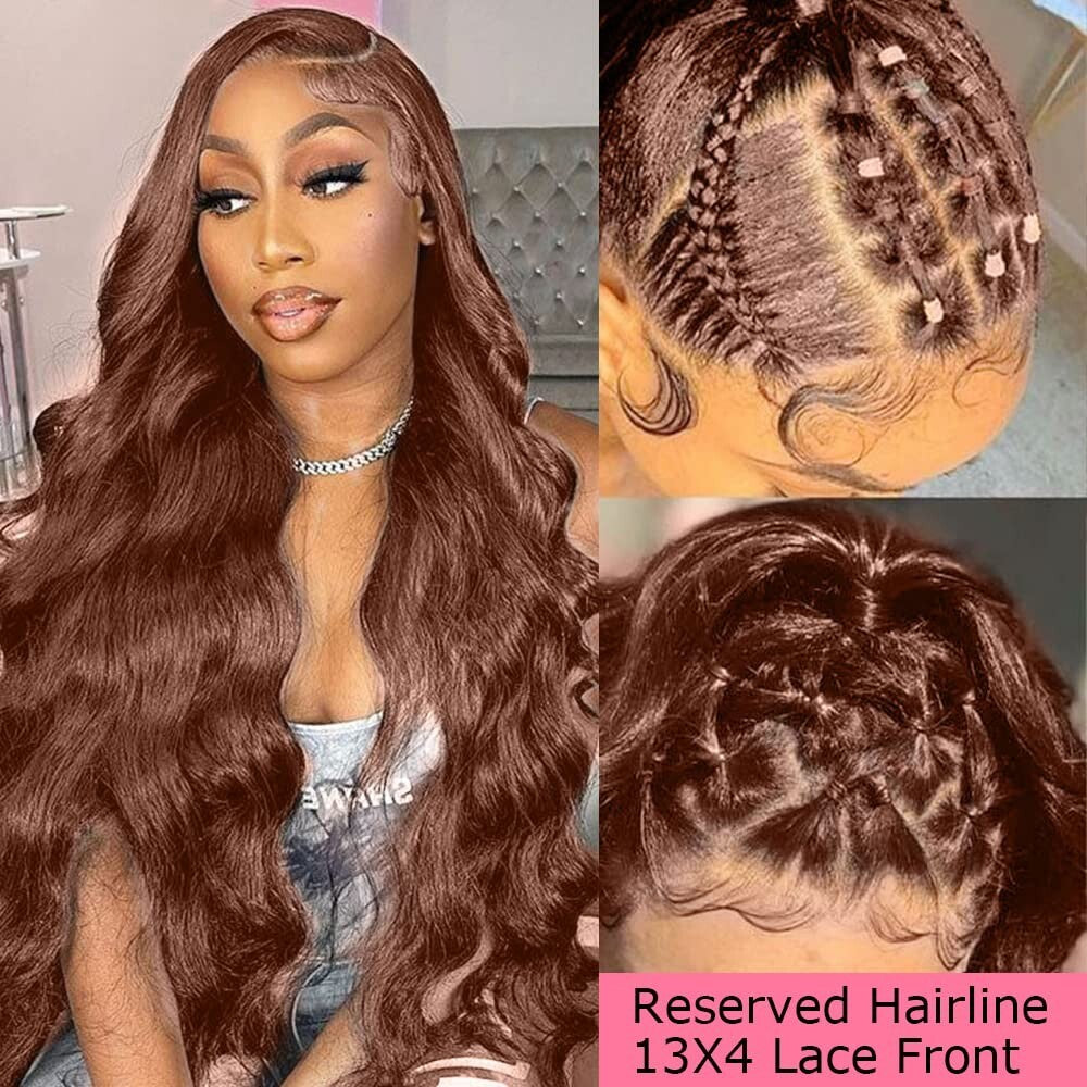 24 Inch 200% Density Brown Lace Front Wig - Soft Body Wave with Baby Hair