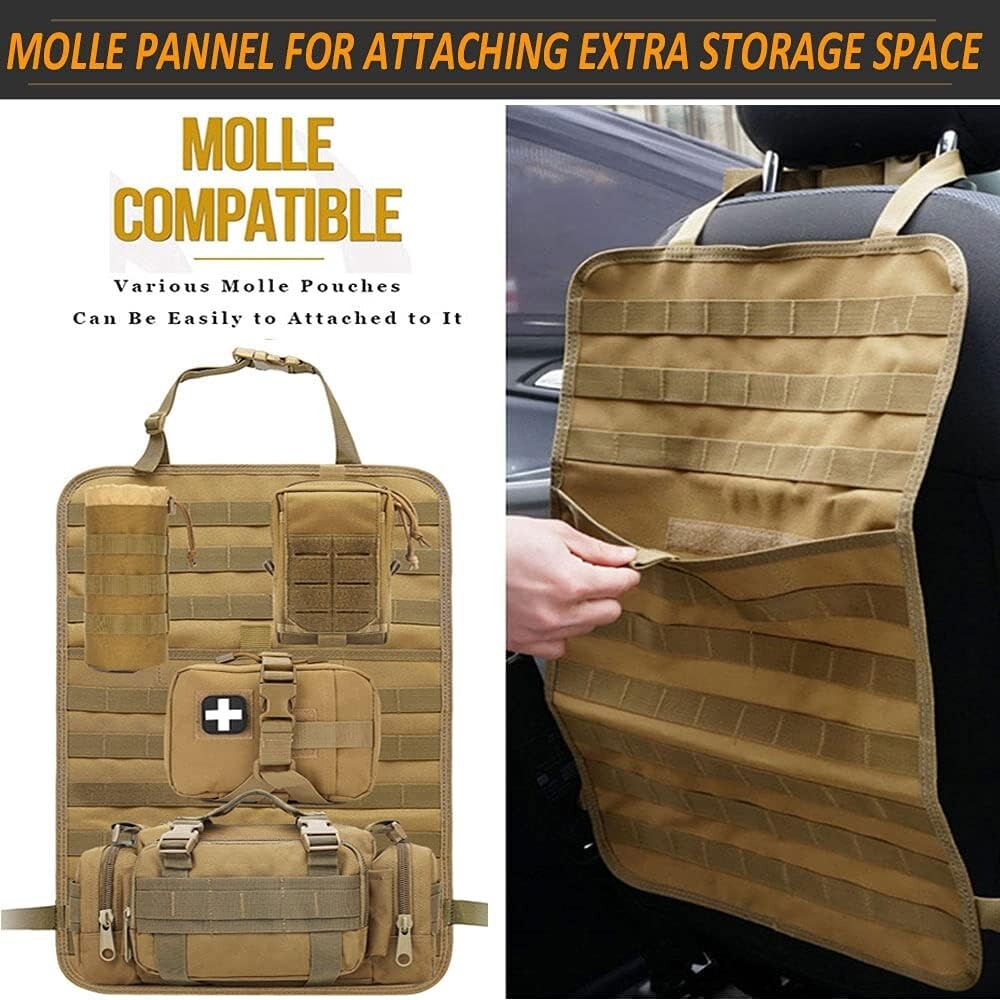 Universal MOLLE Tactical Seat Back Organizer - Durable Khaki Pouches Included