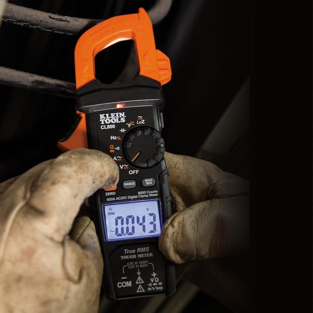 Heavy-Duty Digital Clamp Meter with Integrated Worklight & Test Leads Included