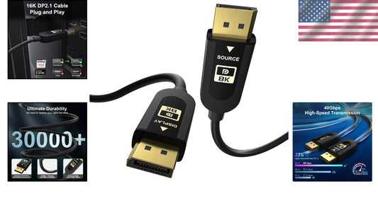 Versatile Fiber Optic DisplayPort Cable - 16K@30Hz, for High-Performance Devices