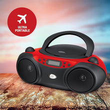 Load image into Gallery viewer, Lightweight Top-Loading CD Player with AM/FM Radio &amp; Batteries - Red/Black