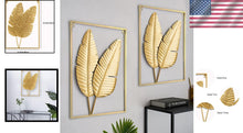Load image into Gallery viewer, Stylish Gold Leaf Wall Sculpture - Set of 2, 24" x 16" for Versatile Decor