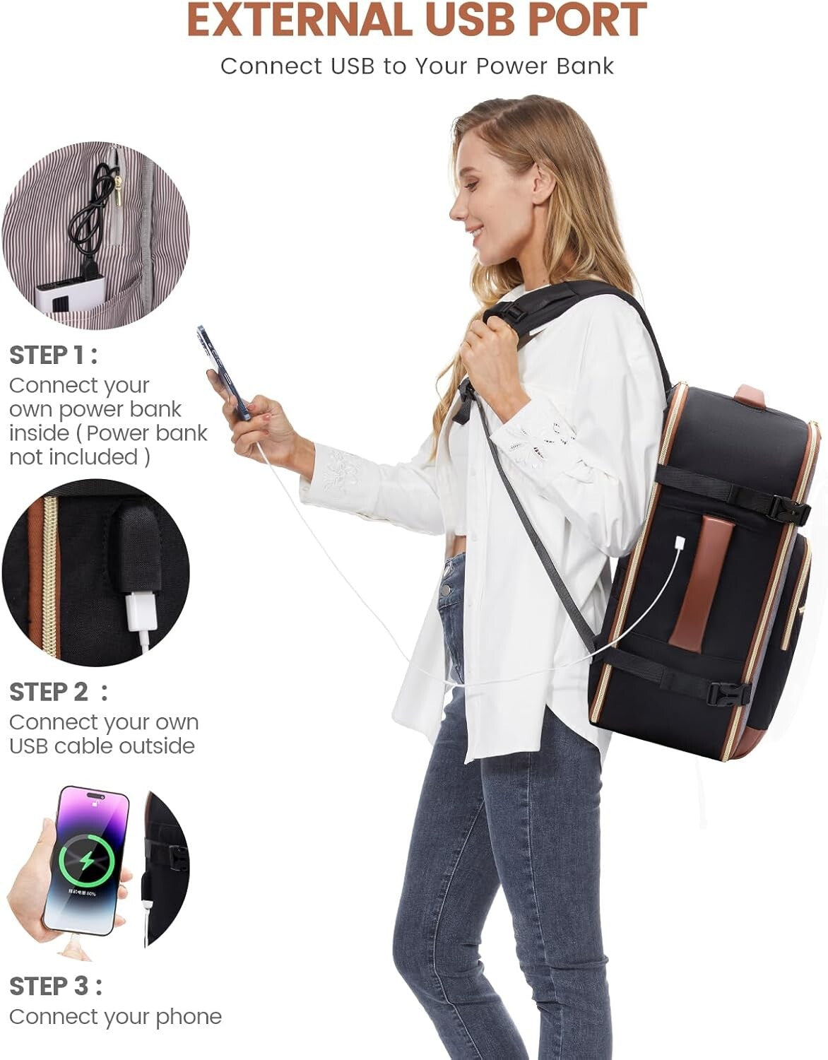 Portable Travel Backpack for Women: TSA Approved 40L Carry-On with Packing Cubes