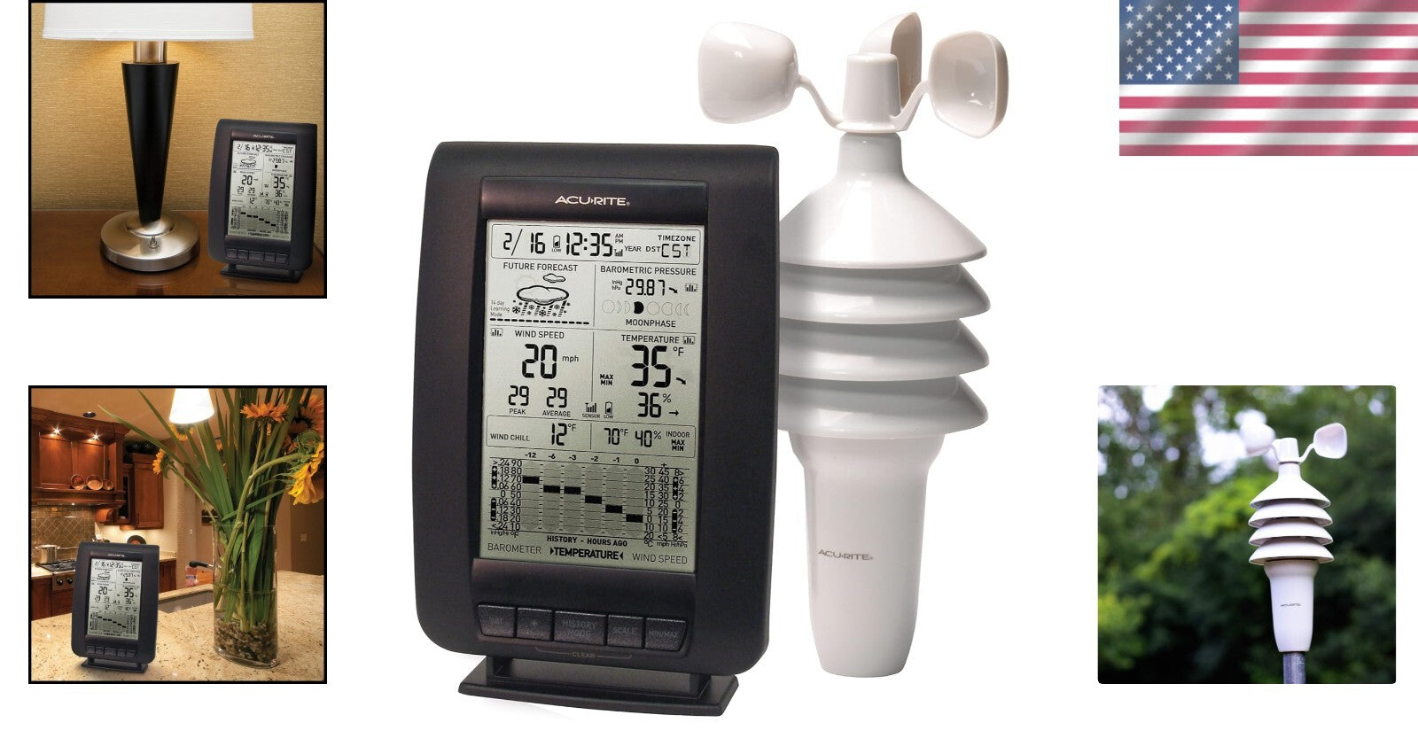 Black Wireless Weather Station with Self-Calibrating Sensor - Indoor/Outdoor Use