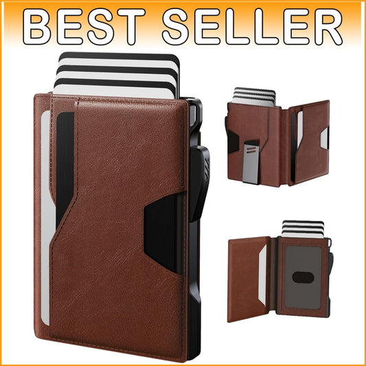 Brown RFID Wallet with Magnetic Bifold - Slim Design for Quick Card Access