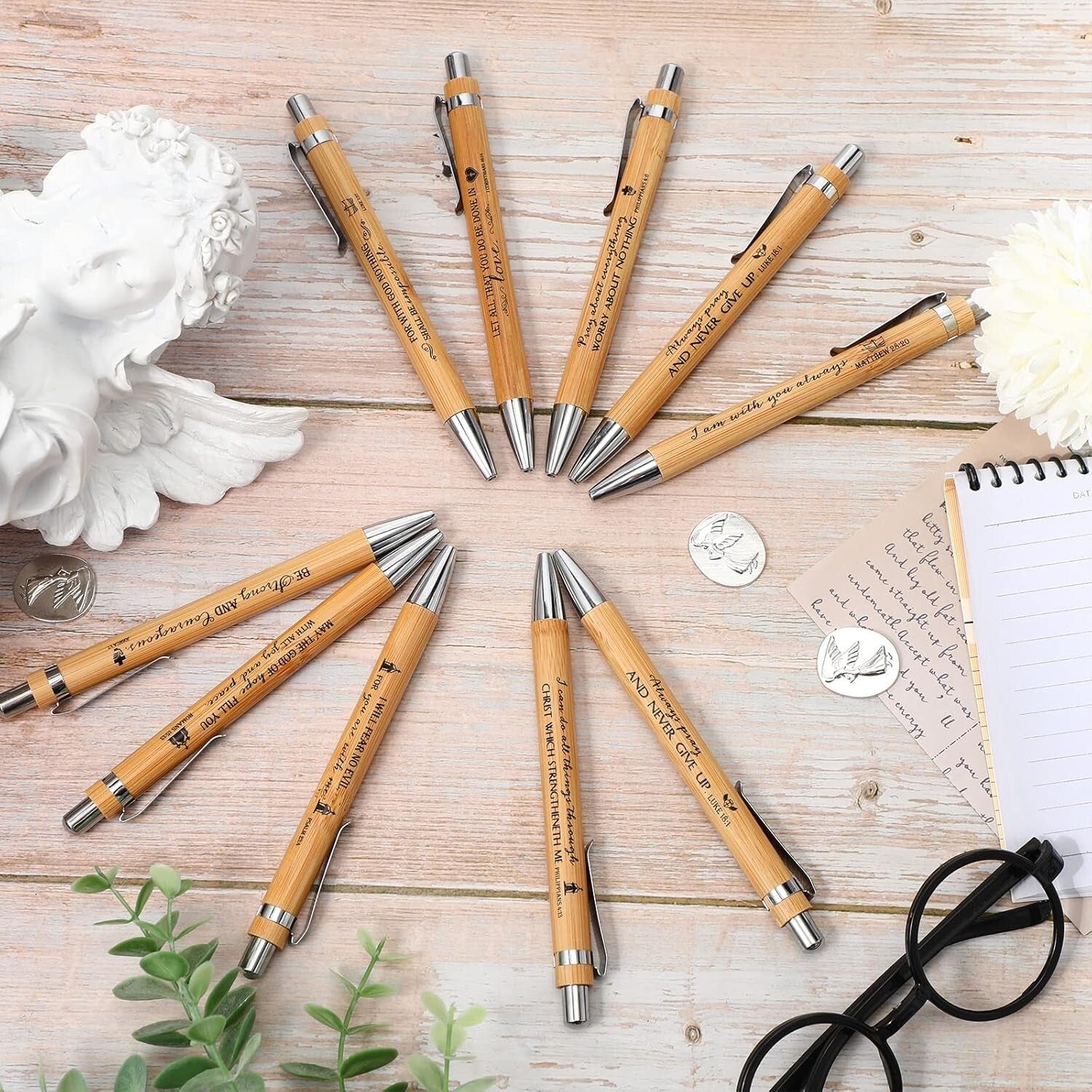 Bulk 200 Bible Verse Retractable Bamboo Pens - Stylish Writing Gifts for All