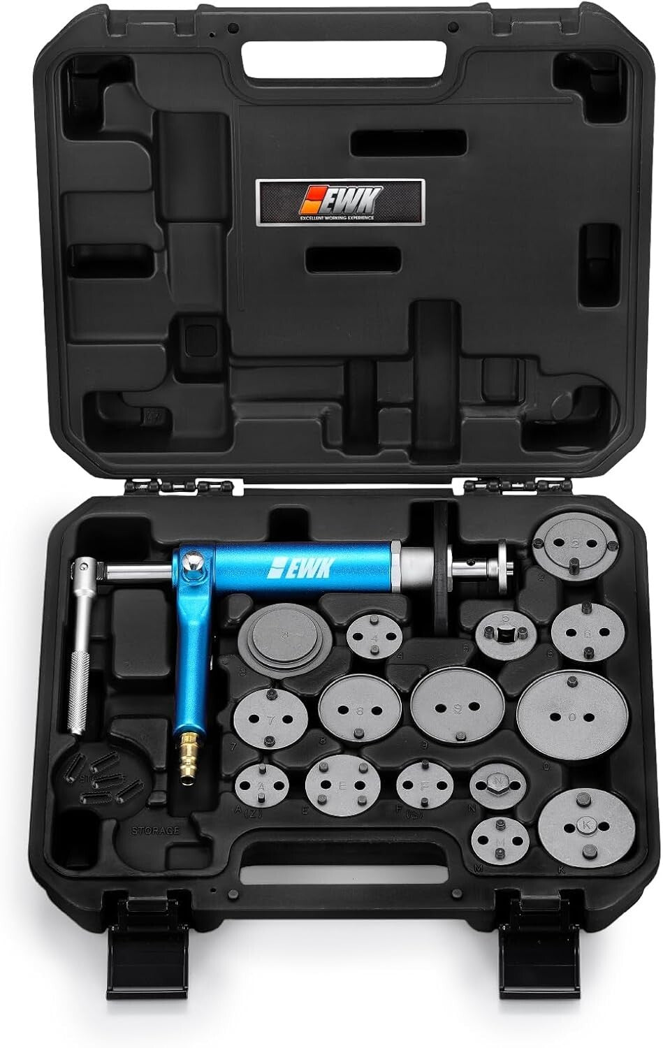 Efficient 16-Pc Brake Caliper Piston Tool with Magnetic Pins & Adjustable Handle
