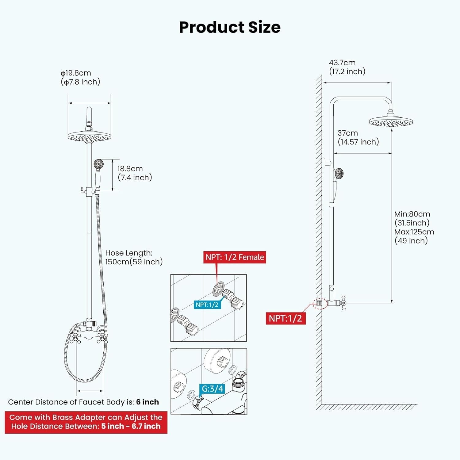 Brushed Nickel 2-Function Shower Fixture with Handheld and Rainfall Shower Head