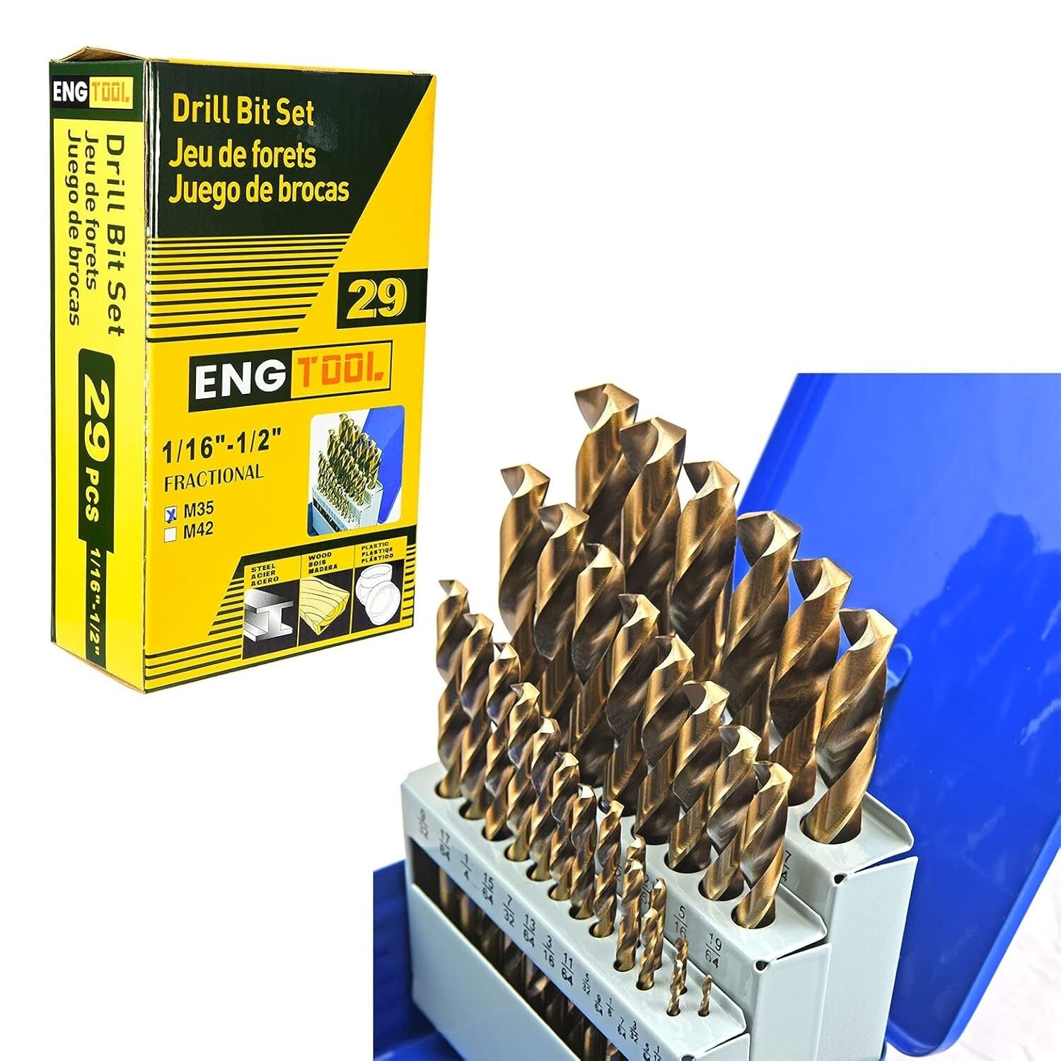 29-Piece Cobalt HSS M35 Drill Bit Set - Precision Gold Finish for Professionals