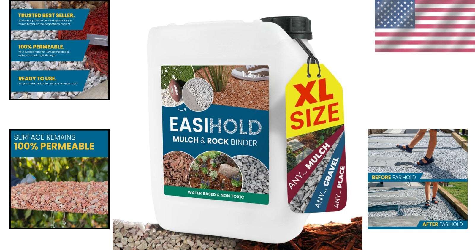 EASIHOLD 1.3 Gallon Mulch Glue - Non-Toxic, Fast-Drying Landscaping Solution