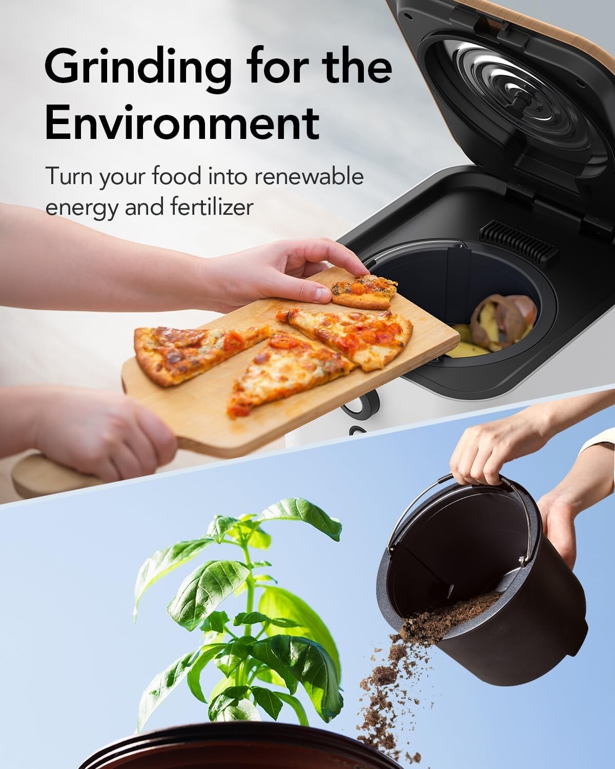 Electric Kitchen Composter - 3L Countertop Bin, Odorless & Child-Safe Design