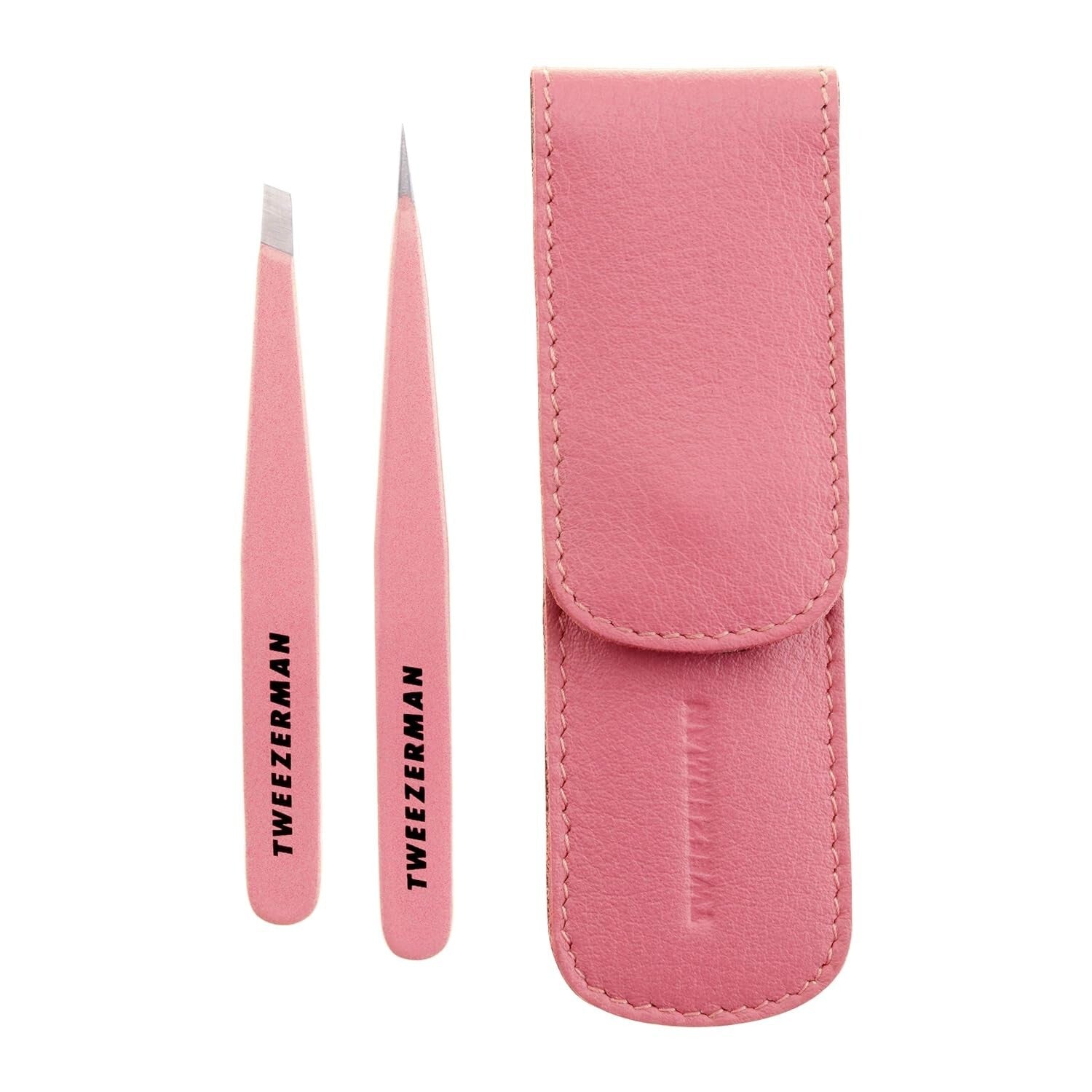 Elegant Tea Rose Tweezers - Stainless Steel Slant & Point for Flawless Brows