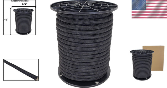 100 Feet Marine Grade Black Polyester Bungee Cord - 3/8" Durable Shock Line