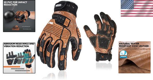Impact Resistant Leather Work Gloves with Easy Fit and Touchscreen Compatibility
