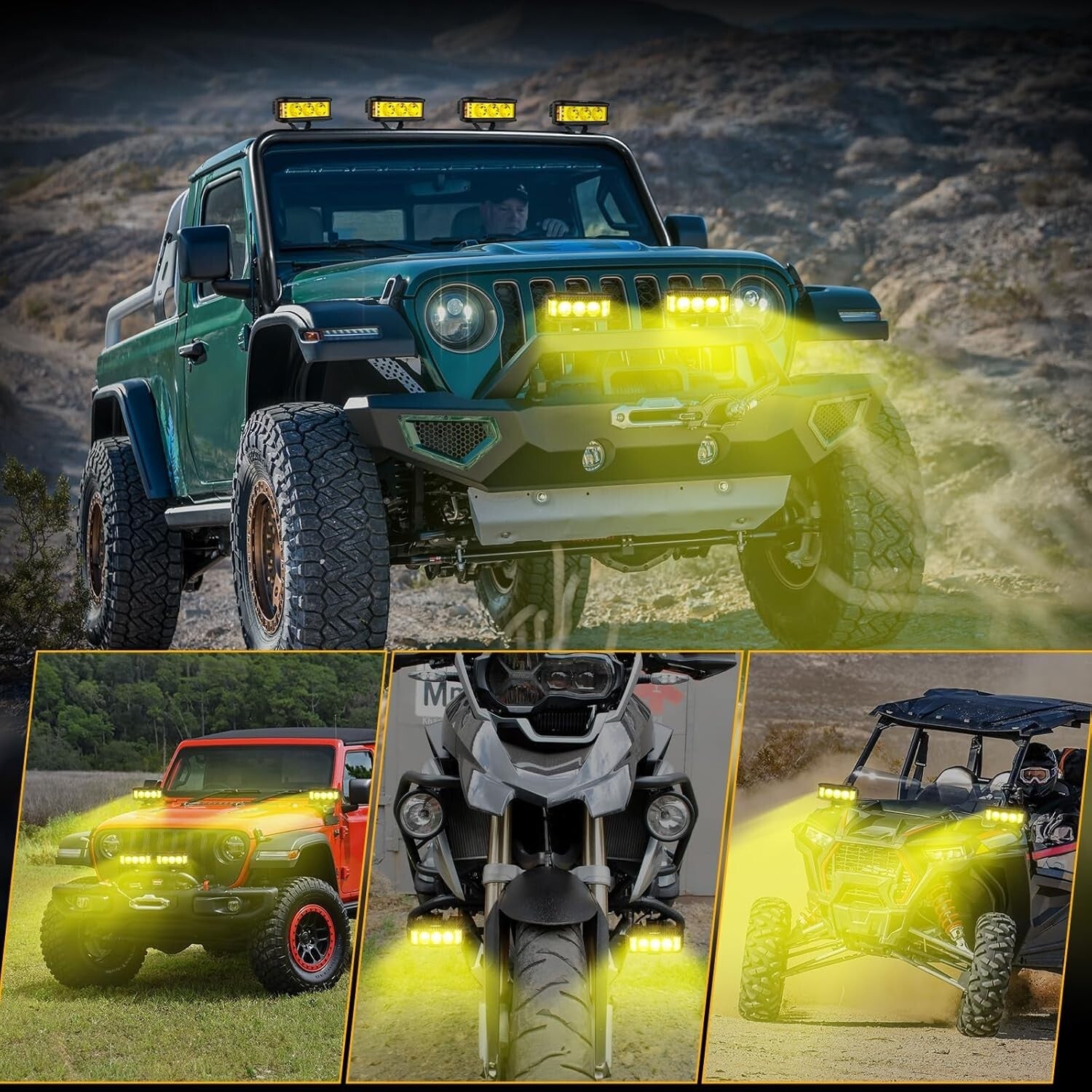 Compact Waterproof Amber LED Light Bar with Side Shooter - 68W Brightness