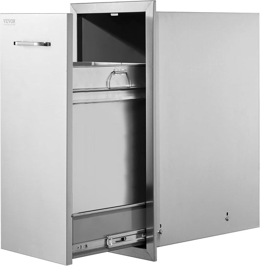 13.4"W Outdoor Kitchen Trash Bin - Durable Stainless Steel with Silent Rails