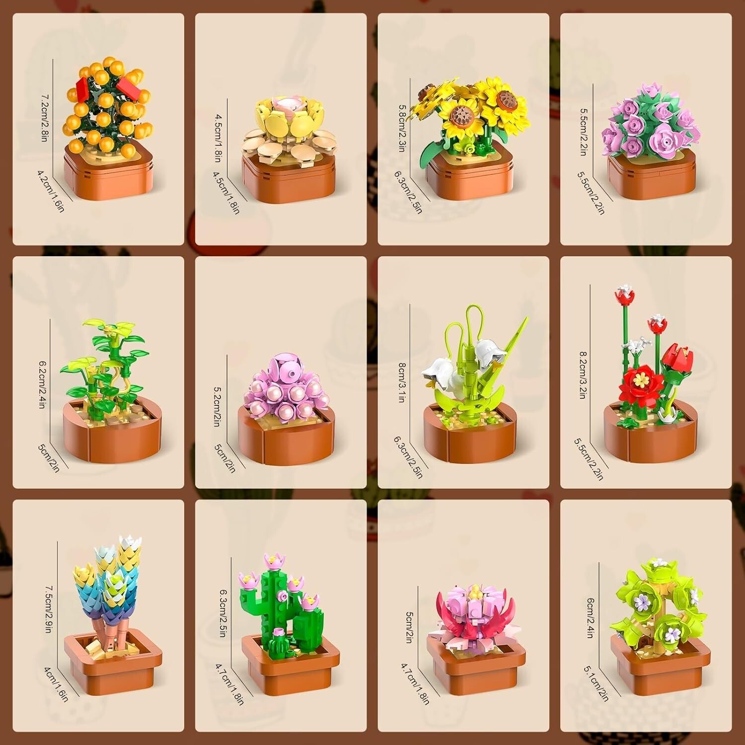 Customizable Succulent Building Set - 12 Unique Mini Blocks for Home Display