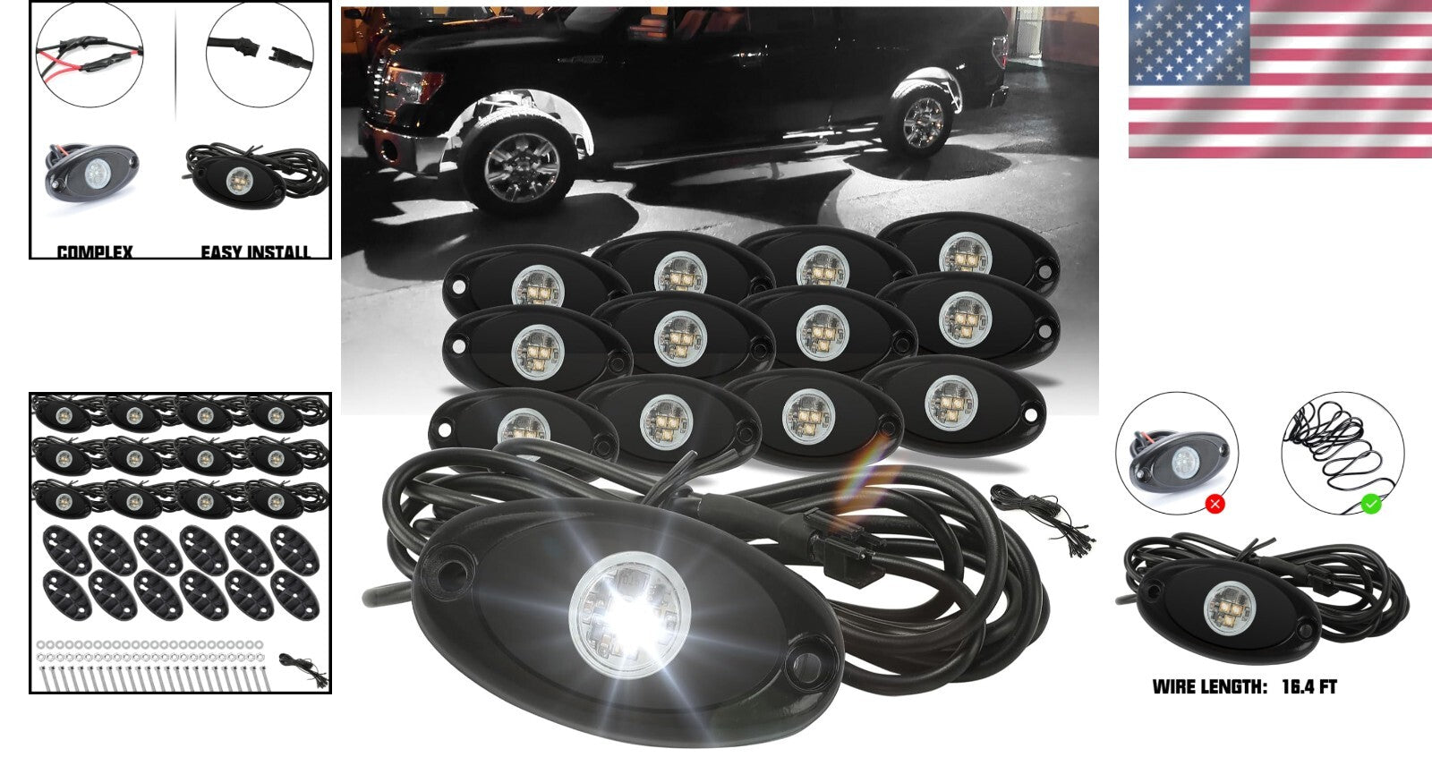 Heavy-Duty 12 Pod Rock Lights for SUVs & Trucks - Waterproof & Bright Chips