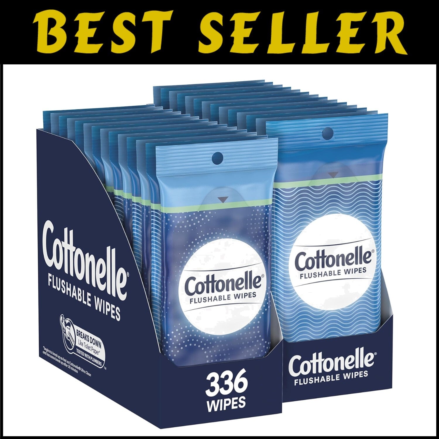 Flushable Wipes - 24 Biodegradable Packs, 336 Total Wipes for Gentle Cleanliness