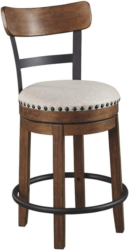 Charming 24.5” Brown Bar Stool - Rustic Farmhouse Design with Swivel Feature