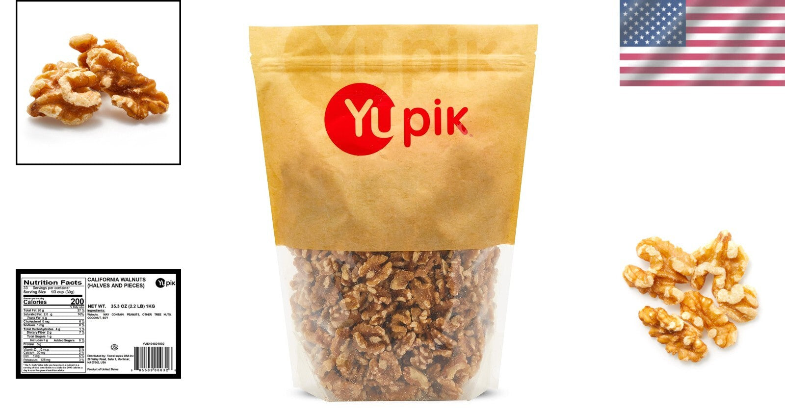 Raw California Walnuts Halves & Pieces - 2.2 lb Pack of 6 for Healthy Snacking